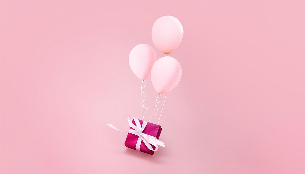 Valentine's gift box background, floating balloons border