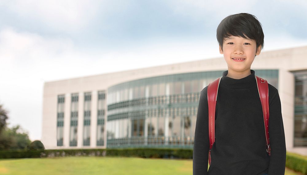International school student background, smiling boy image
