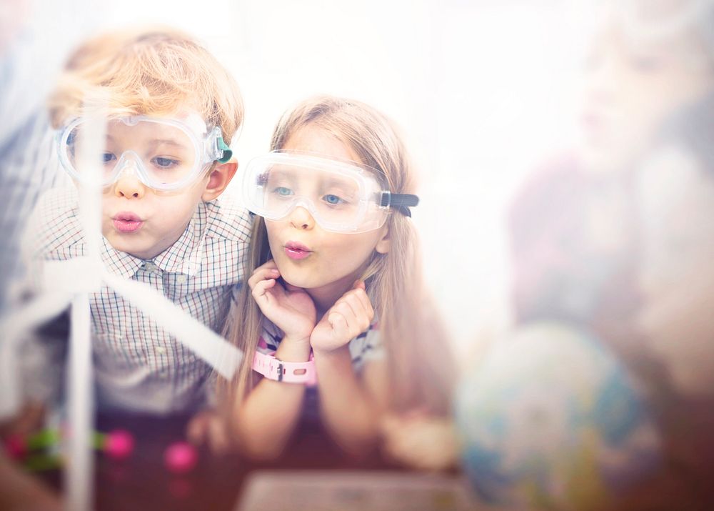 Kids science goggles background, education image