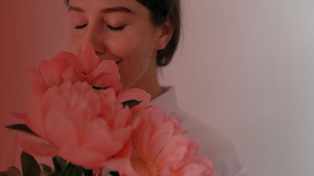 Woman smelling flower HD wallpaper, pink design