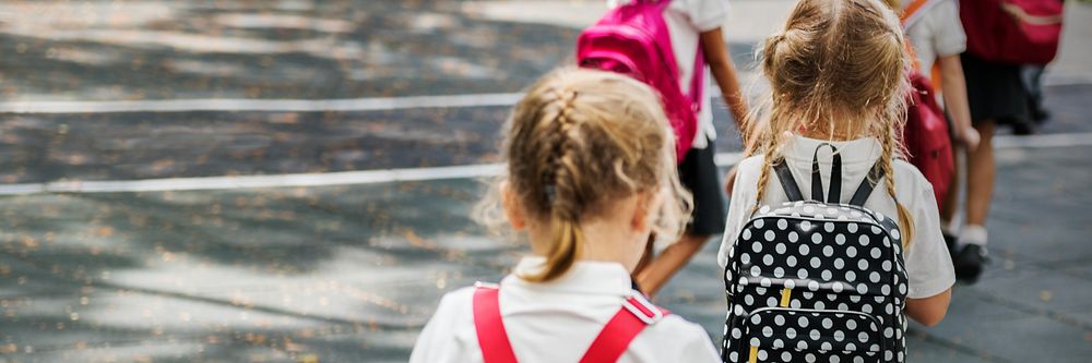 Elementary school kids walking home