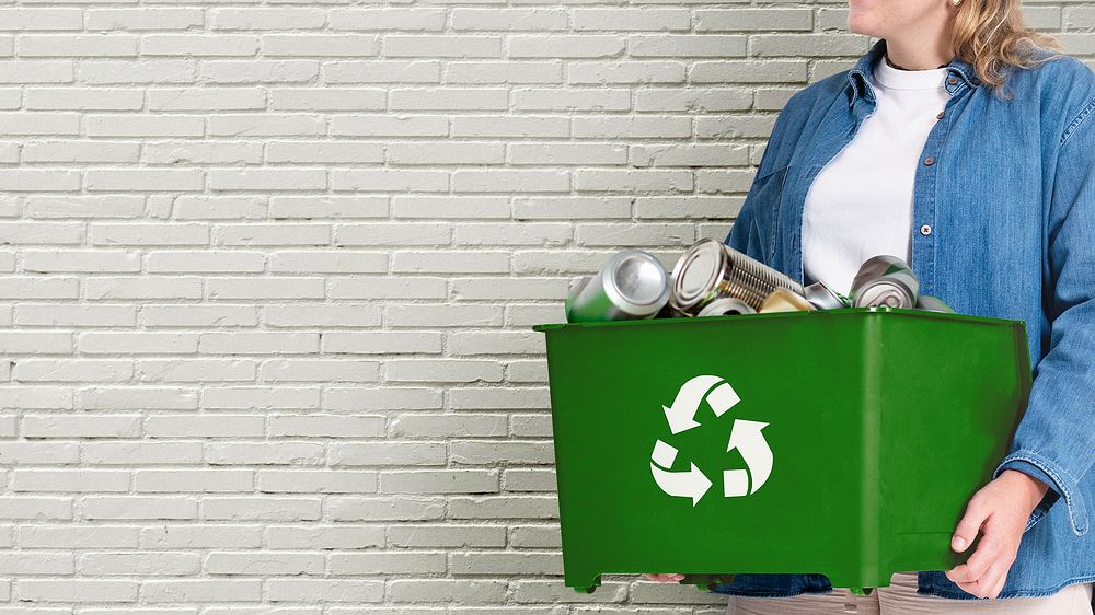 Green recycling bin desktop wallpaper, environmental activism image