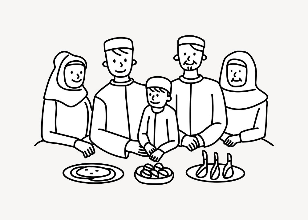 Muslim family having meal doodle