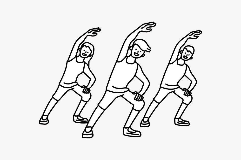 Group aerobics doodle collage element vector