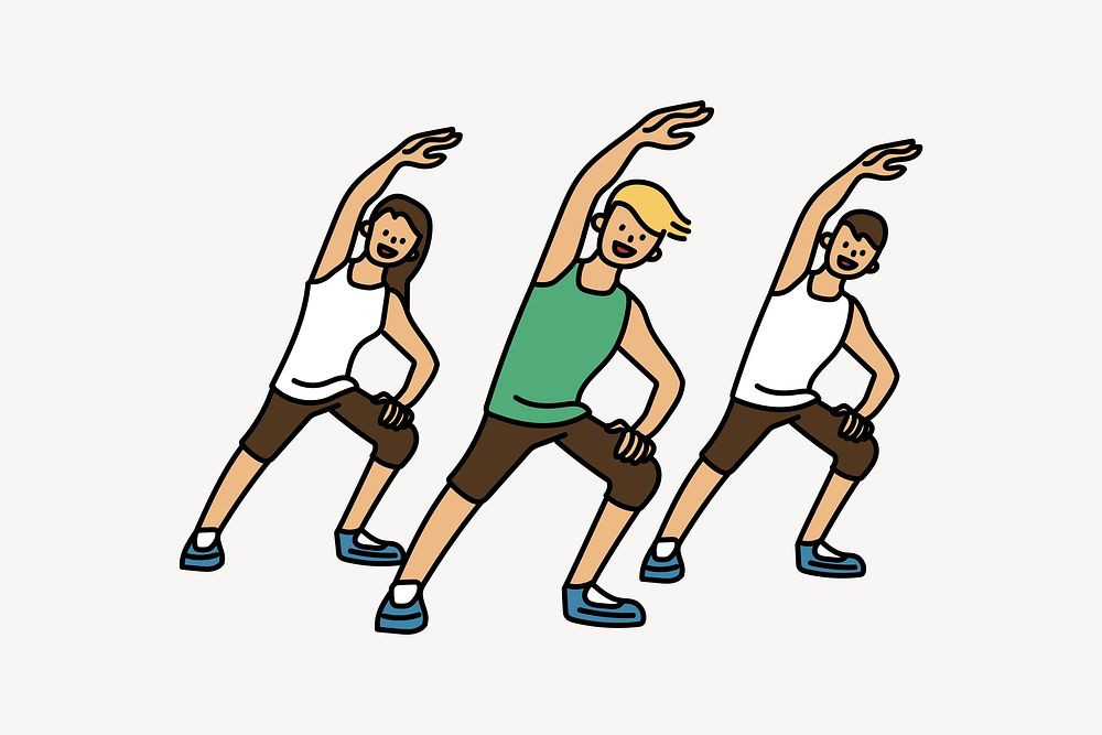 Group aerobics doodle collage element vector