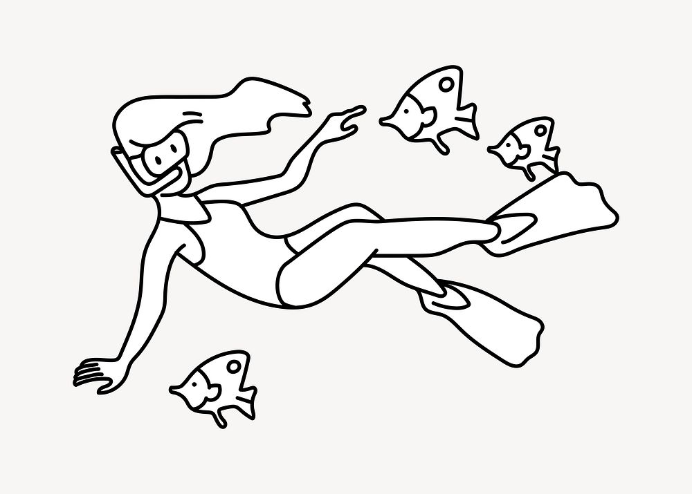 Woman snorkeling with fish doodle