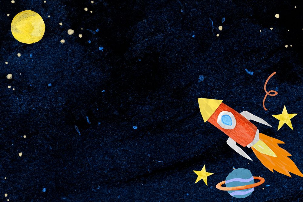 Flying rocket space background, cute galaxy illustration