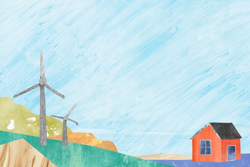 Wind farm landscape background, paper craft design