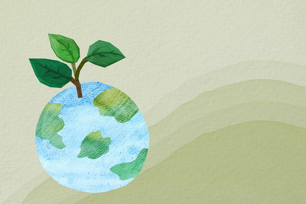 Plant growing on globe background paper craft
