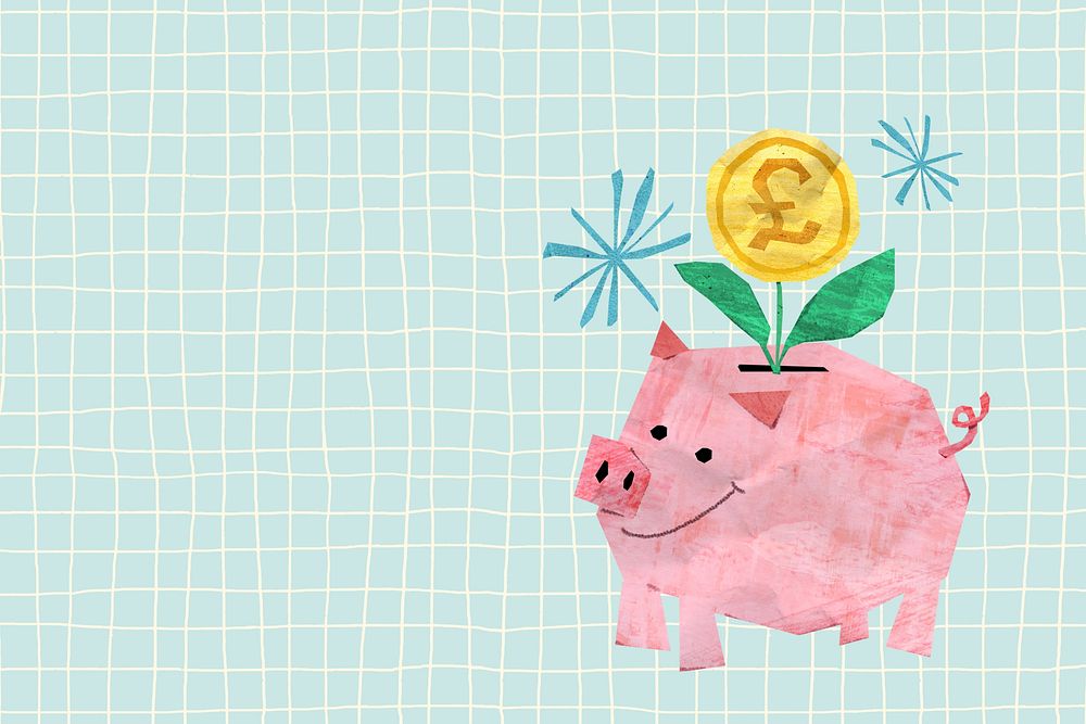 Paper piggy bank background, money saving collage