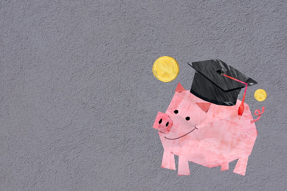 Graduate piggy bank background, money saving collage