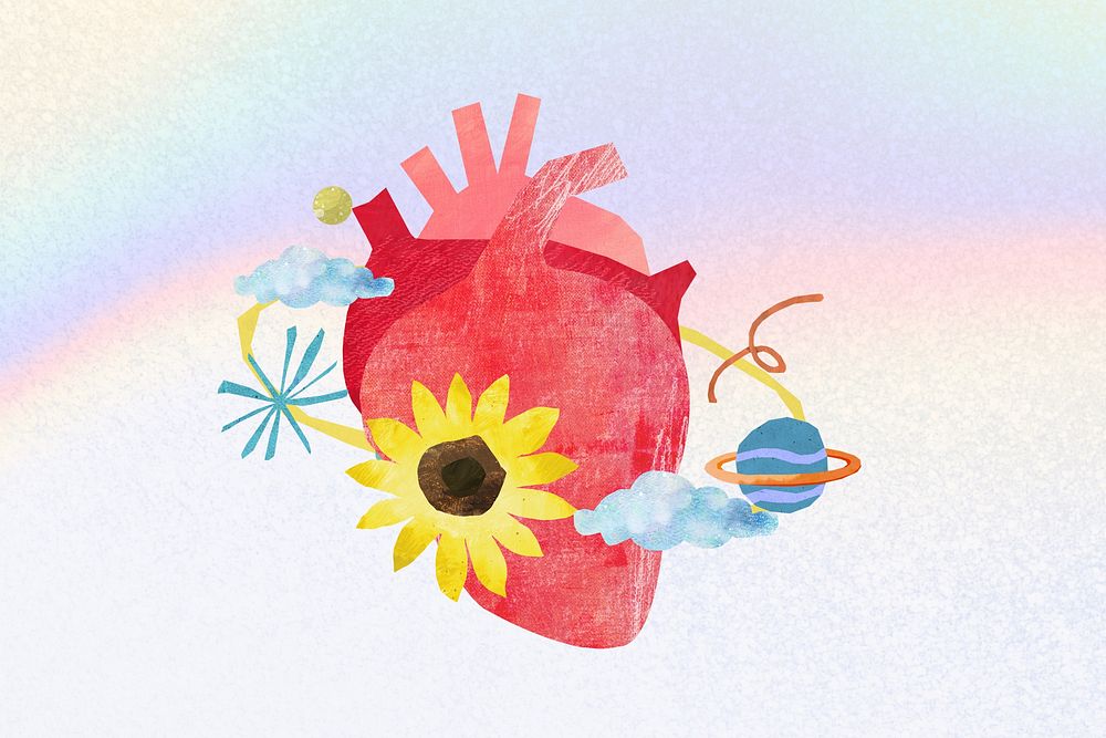Aesthetic human heart, health paper craft collage
