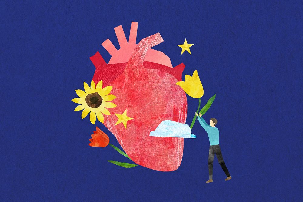 Aesthetic human heart, health paper craft collage