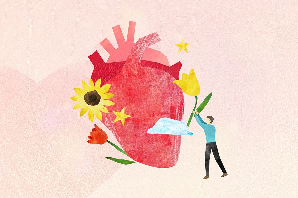 Aesthetic human heart, health paper craft collage