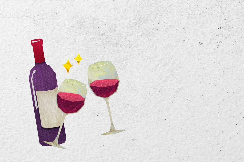 Clinking wine glasses background, celebration paper craft collage