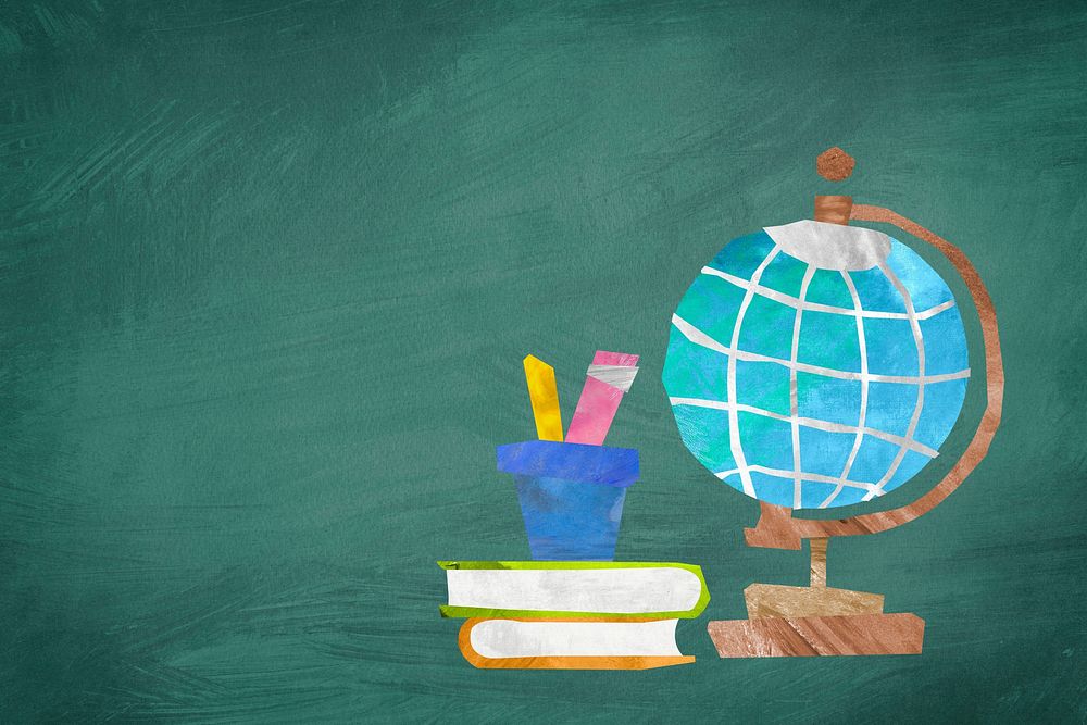 Spinning globe education background, paper craft collage
