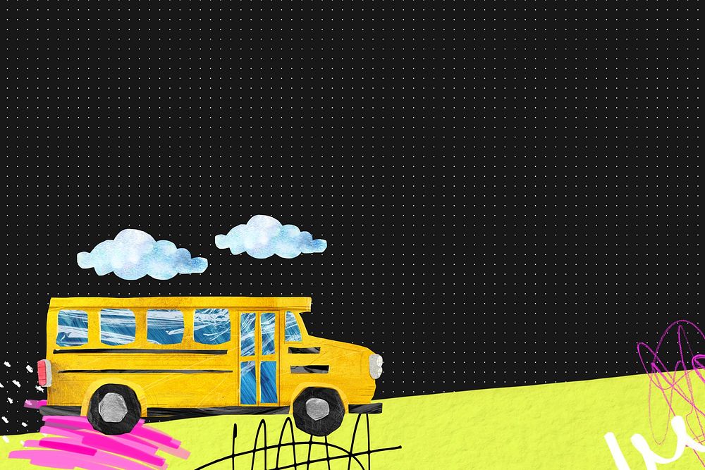 School bus background, education paper craft collage