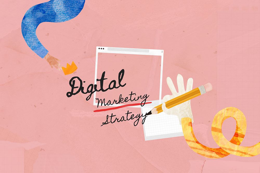 Digital marketing strategy, paper craft collage art