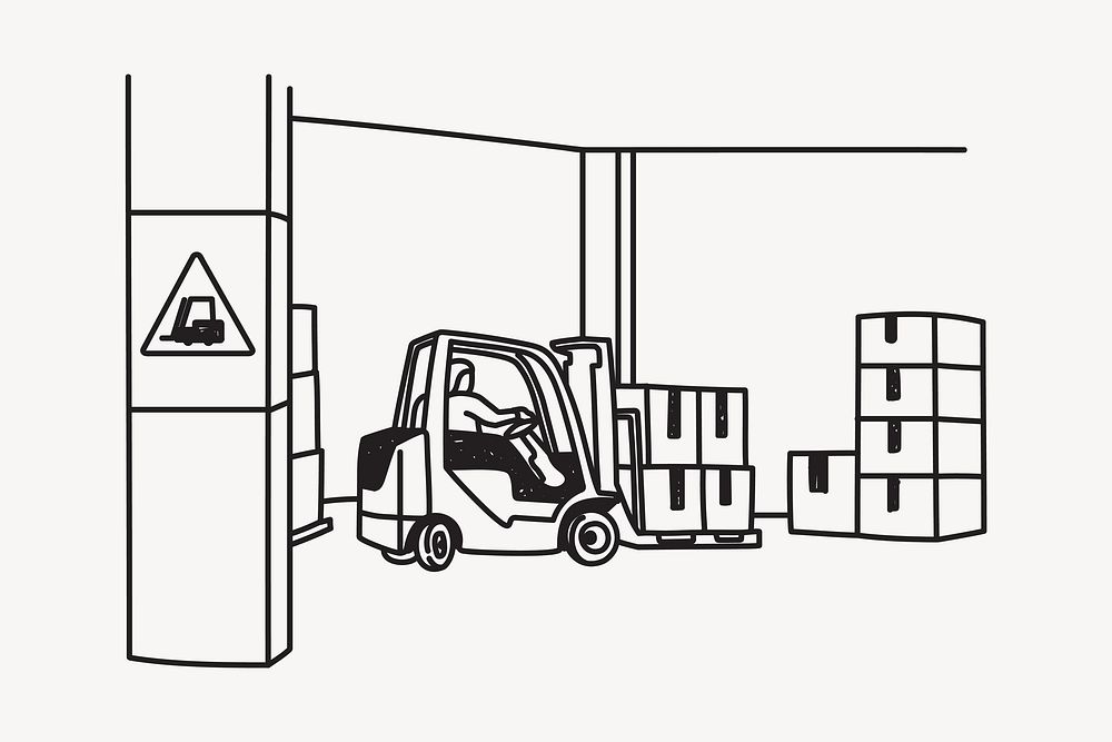 Distribution warehouse line art illustration isolated background