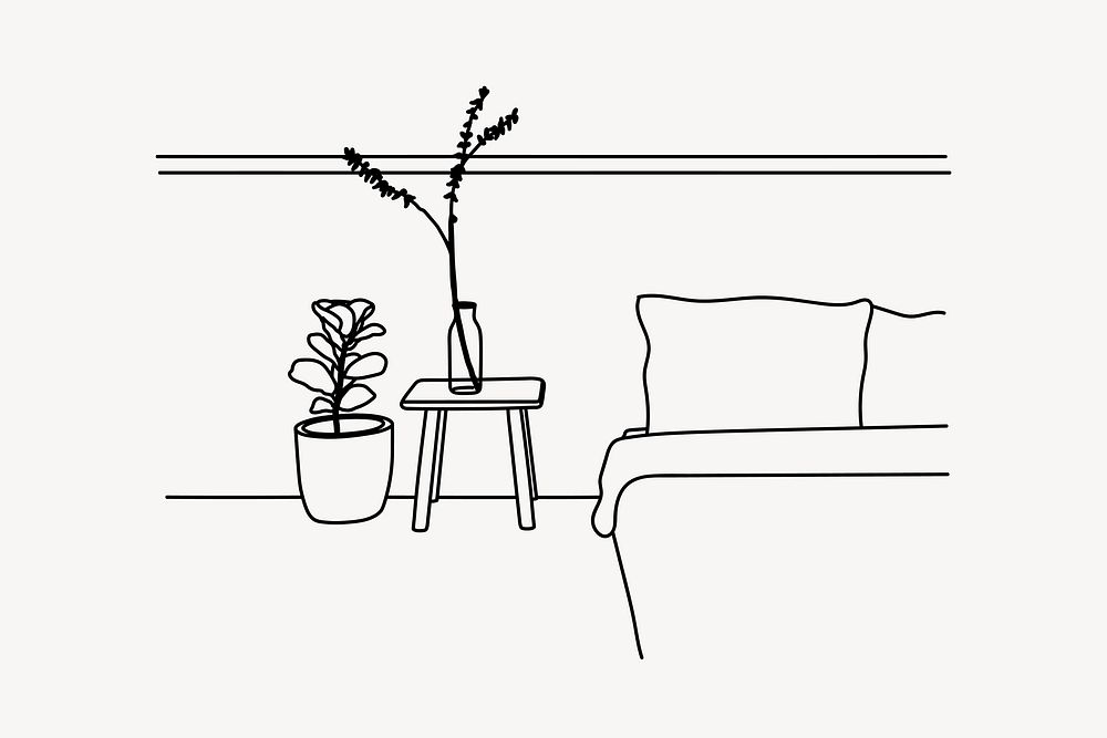 Bedroom plant decor line art illustration isolated background