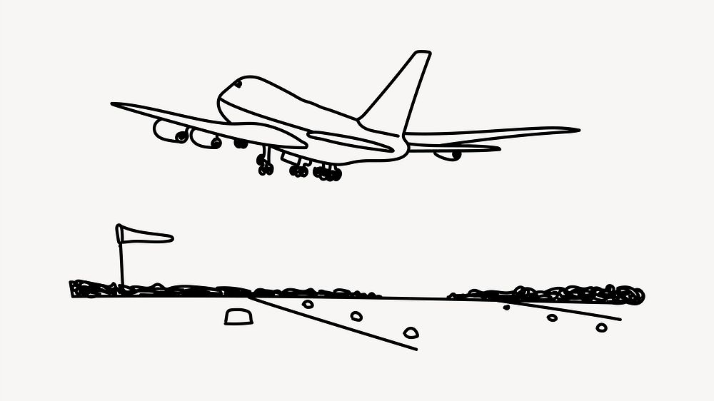 Airplane flying line art illustration isolated background