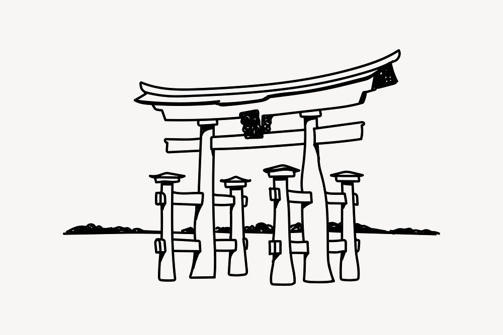 Itsukushima Shrine Japan line art illustration isolated background