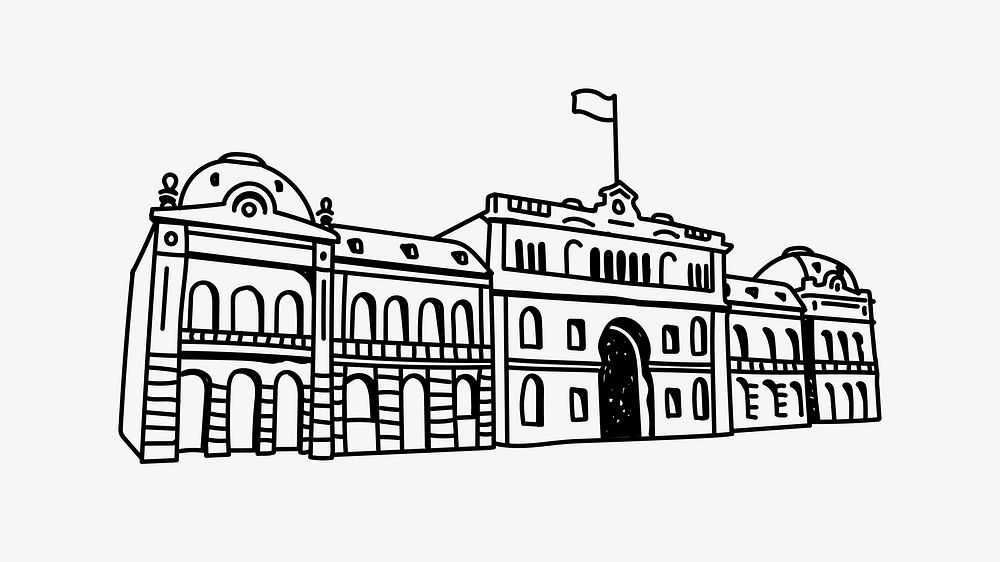 Government building exterior line art illustration isolated background
