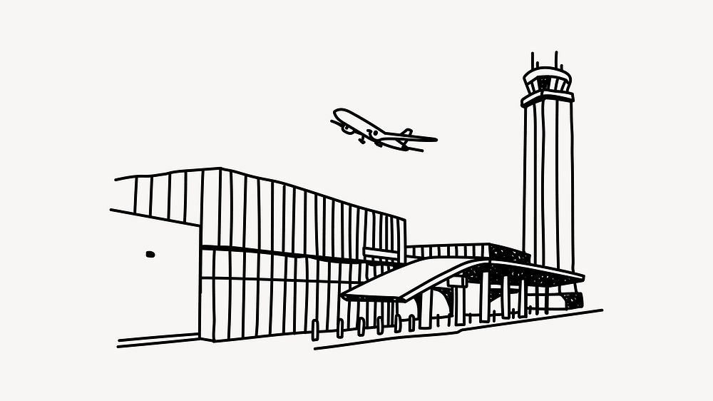 Airport & airplane line art illustration isolated background