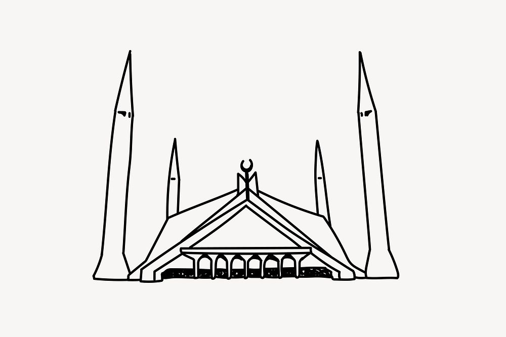 Faisal Mosque Pakistan line art illustration isolated background