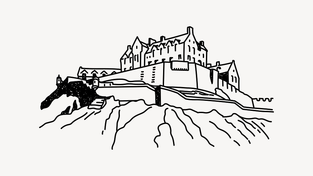 Edinburgh Castle Scotland line art illustration isolated background