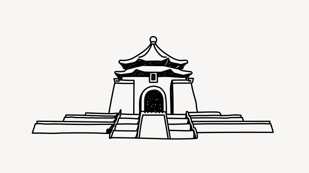 Taiwan Chiang Kai-shek Memorial Hall line art illustration isolated background