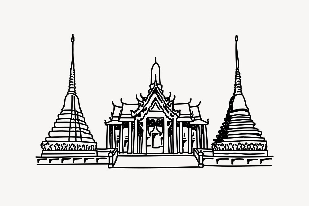 Grand Palace Thailand line art illustration isolated background