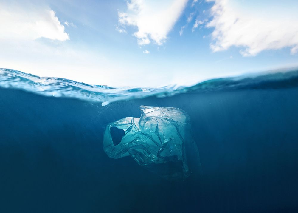 Plastic underwater background, sea pollution image