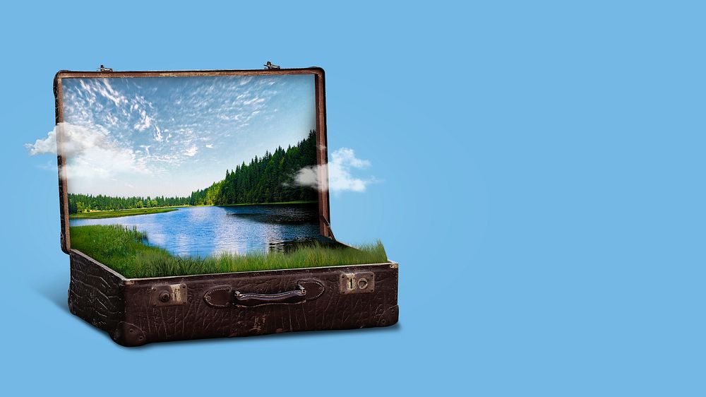 Open briefcase nature desktop wallpaper, surreal lake remix