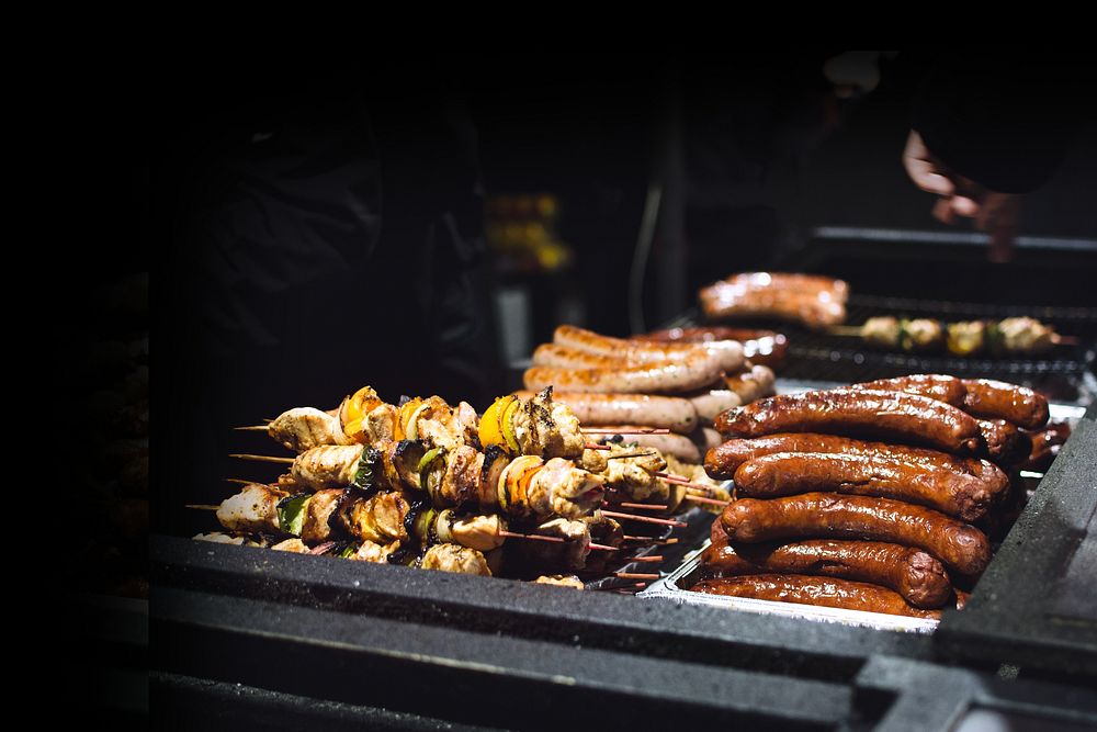 Homemade BBQ food background, delicious sausages image