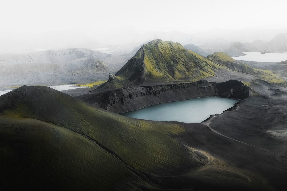 Hnausapollur Crater Lake background, Iceland landmark image
