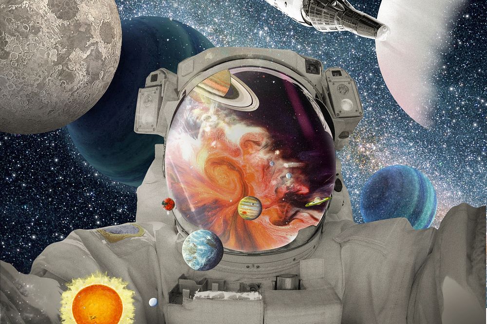 Surreal astronaut selfie background, galaxy aesthetic