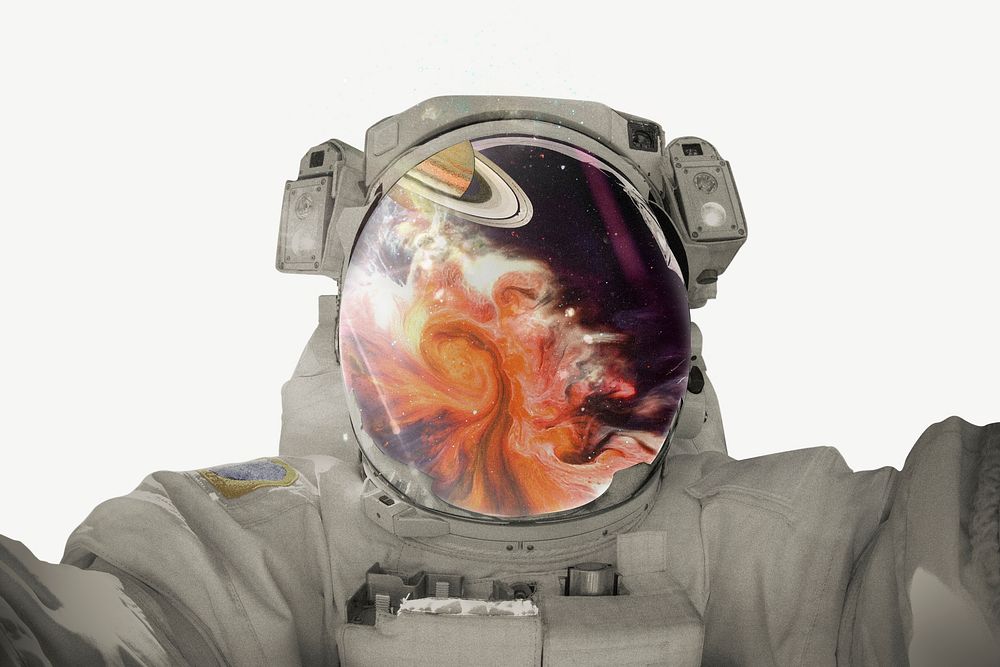 Astronaut selfie, nebula reflection on helmet psd