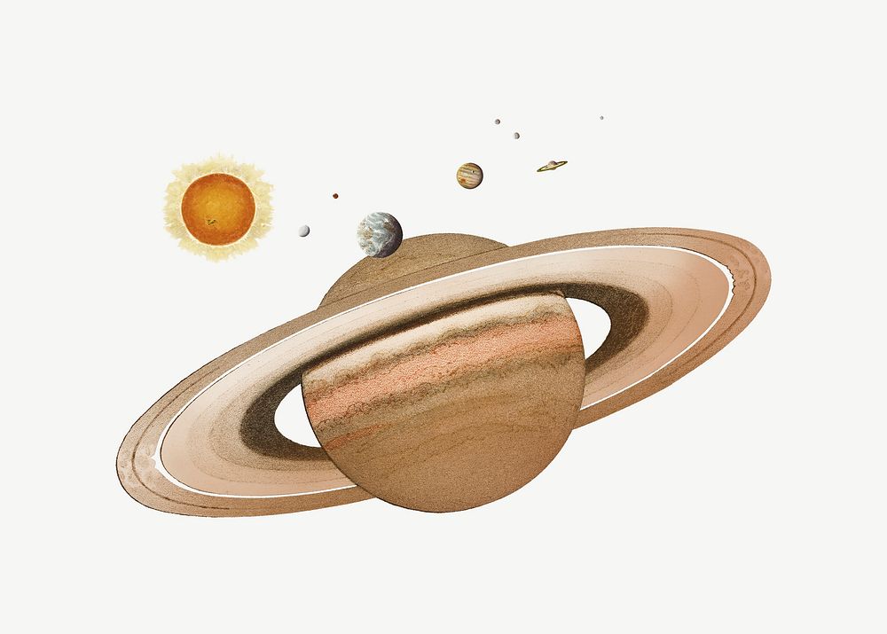 Saturn planet, space collage element psd