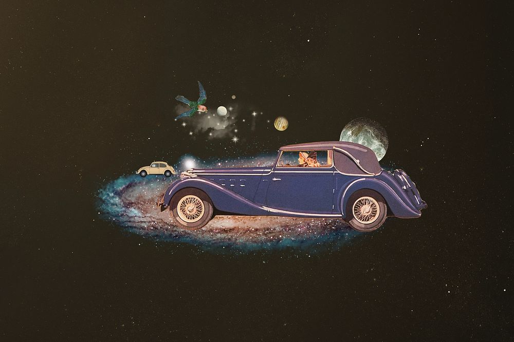 Car in space, galaxy travel aesthetic remix