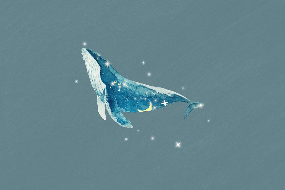Swimming whale, galaxy aesthetic remix