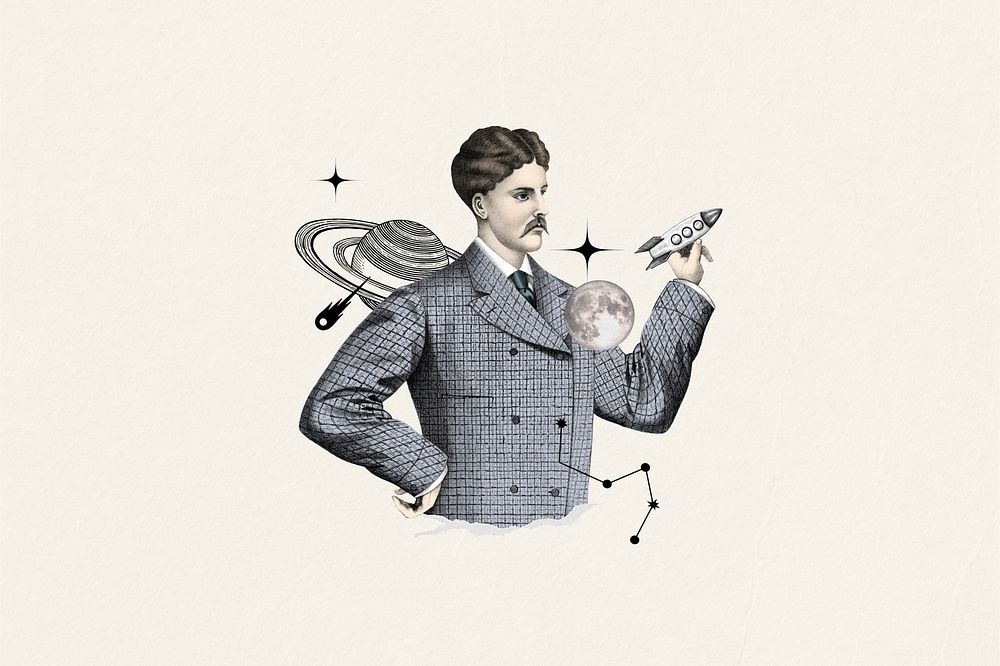 Vintage astronomer man, galaxy remix