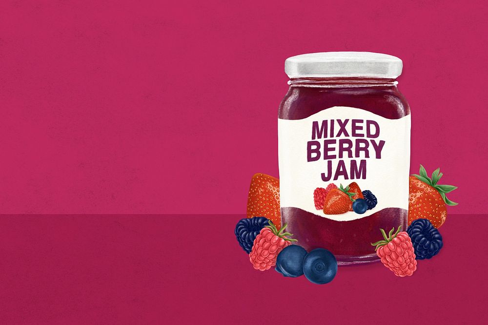 Mixed-berry jam background, bread spread digital painting
