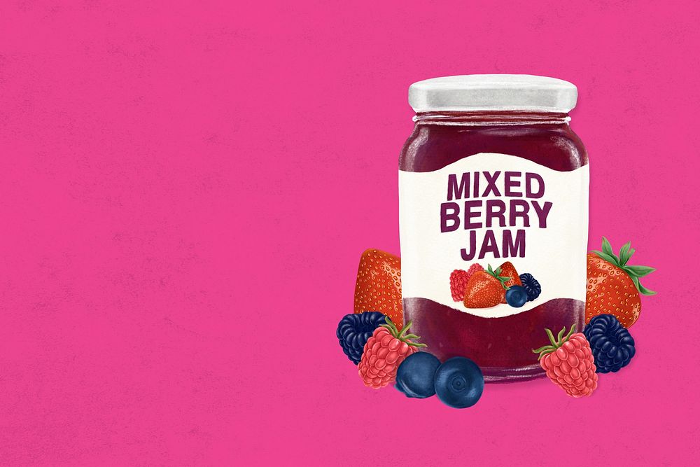Mixed-berry jam background, bread spread digital painting