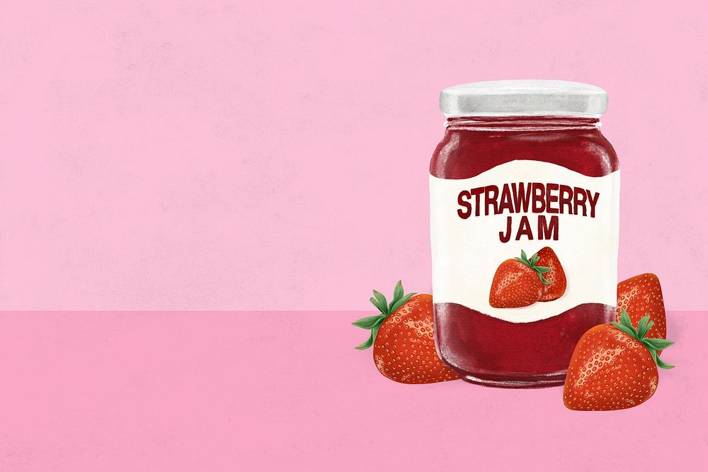 Strawberry jam background, bread spread digital painting