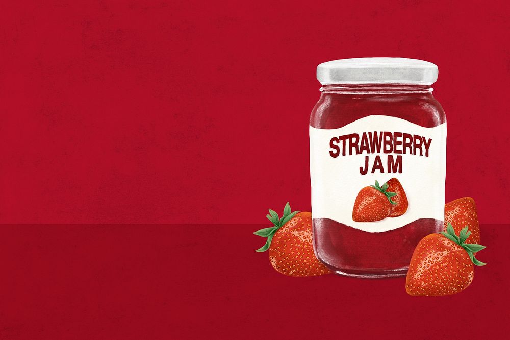 Strawberry jam background, bread spread digital painting