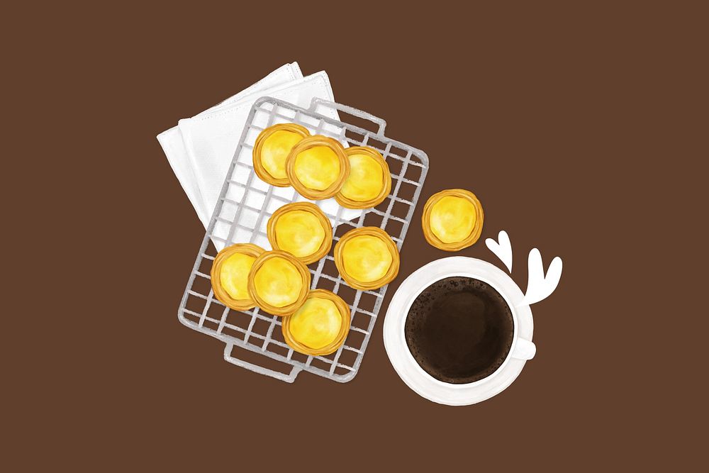 Homemade egg tarts background, baking illustration