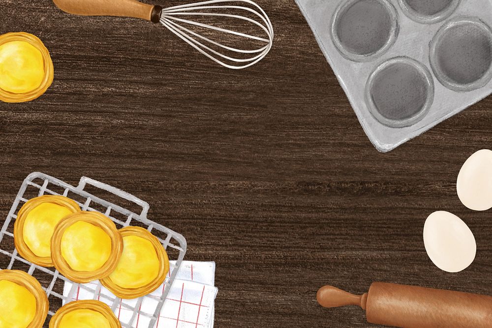 Homemade egg tarts background, baking illustration