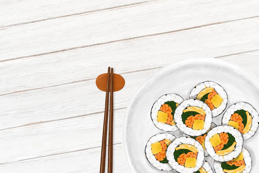 Korean Kimbap roll background, Asian food illustration