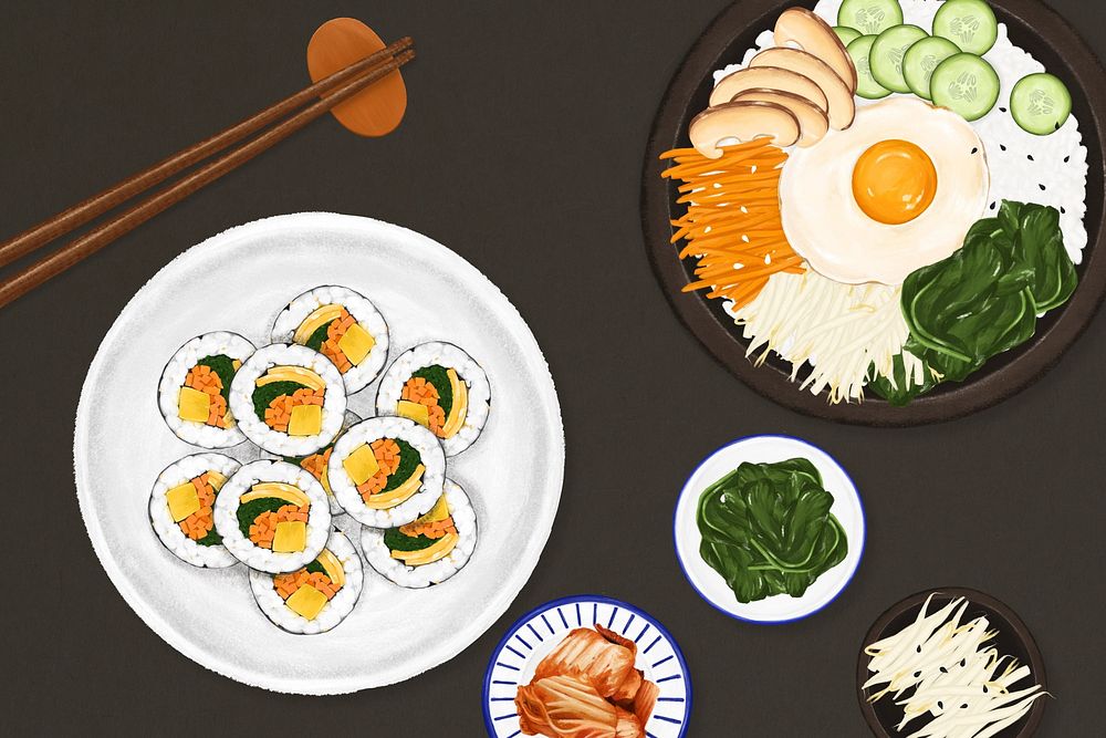 Korean food background, Asian cuisine illustration